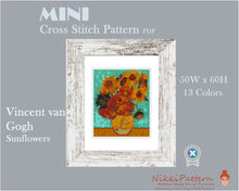 Mini Cross Stitch Pattern ART - Sunflowers- by Vincent van Gogh Famous painting cross stitch PDF pattern Small Tiny Miniature art Embroidery