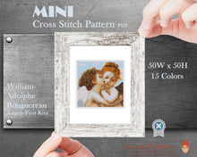 Mini cross stitch pattern Tiny modern art - The First Kiss Tears - by Bouguereau Mini masterpiece Tiny famous painting Miniature art PDF