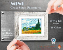 Mini cross stitch pattern Modern tiny art - Wheatfield with Cypresses by Vincent van Gogh  Famous art Tiny miniature painting Easy PDF