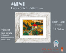 Mini cross stitch pattern Art Modern tiny - Valley with Ploughman Seen from Above by Vincent van Gogh  Famous art miniature painting Easy