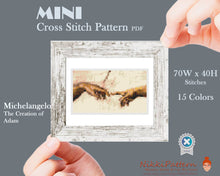 Mini Cross Stitch Pattern Art - Creation of Adam- by Michelangelo Famous painting PDF pattern Small Tiny Miniature Hands of Adam and God