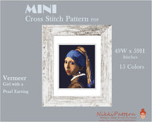 Mini cross stitch pattern Modern tiny art - Girl with a Pearl Earring by Vermeer Famous art miniature painting cross stitch easy PDF pattern