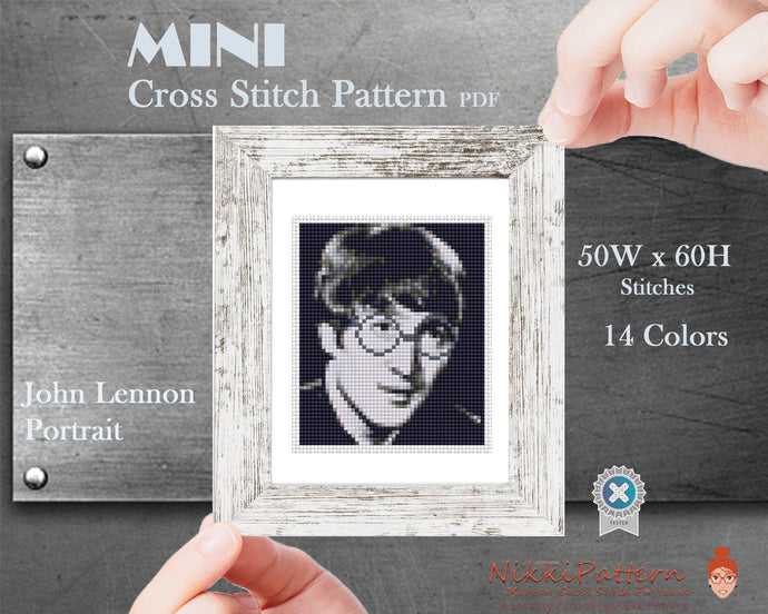 Mini cross stitch pattern Modern tiny art - John Lennon Portrait - Beatles Famous art Tiny miniature picture painting Small canvas art Easy