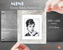 Mini cross stitch pattern Modern tiny art - Audrey Hepburn Portrait - Famous movie star Tiny miniature picture painting Small easy frame art