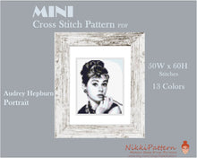 Mini cross stitch pattern Modern tiny art - Audrey Hepburn Portrait - Famous movie star Tiny miniature picture painting Small easy frame art