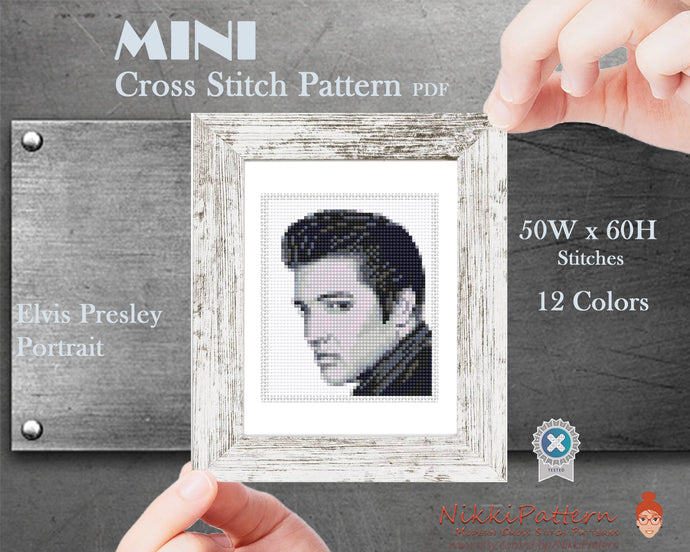 Mini cross stitch pattern Modern tiny art - Elvis Presley Portrait - Famous movie star Tiny miniature picture painting Small easy frame art