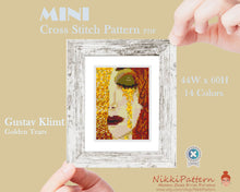 Mini cross stitch pattern ART - Golden Tears- by Gustav Klimt Famous painting cross stitch PDF pattern Small Tiny Miniature art Little art