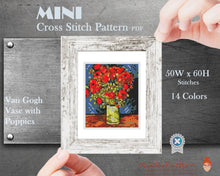 Mini cross stitch pattern Modern tiny art - Vase with Poppies by Vincent van Gogh Famous art miniature painting Easy beginner PDF chart