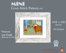 Mini cross stitch pattern Modern tiny art - Bedroom in Arles by Vincent van Gogh Famous art Small miniature painting Easy beginner PDF