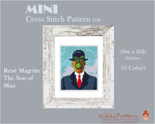 Mini cross stitch pattern Modern tiny art - The Son of Man by René Magritte Small famous artwork Mini hand embroidery PDF pattern Apple man