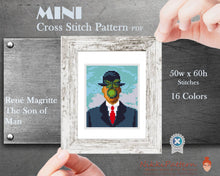 Mini cross stitch pattern Modern tiny art - The Son of Man by René Magritte Small famous artwork Mini hand embroidery PDF pattern Apple man