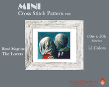 Mini cross stitch pattern Modern tiny art - The Lovers by René Magritte Small famous artwork Mini hand embroidery PDF pattern Love Kiss