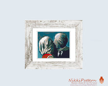 Mini cross stitch pattern Modern tiny art - The Lovers by René Magritte Small famous artwork Mini hand embroidery PDF pattern Love Kiss