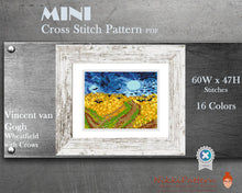 Mini cross stitch pattern Modern tiny art - Wheatfield with Crows by Vincent van Gogh  Famous art Tiny miniature landscape painting Easy PDF