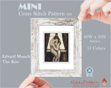 Mini cross stitch pattern Modern tiny art - The Kiss - by Edvard Munch Famous art Tiny miniature painting cross stitch easy PDF pattern