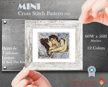 Mini cross stitch pattern Modern tiny art - In Bed The Kiss by Toulouse Lautrec Famous art miniature painting Easy beginner PDF chart