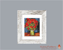 Mini cross stitch pattern Modern tiny art - Vase with Poppies by Vincent van Gogh Famous art miniature painting Easy beginner PDF chart