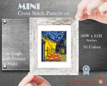 Mini cross stitch pattern Modern tiny art - Café Terrace at Night by Vincent van Gogh Famous art miniature painting Easy beginner PDF chart