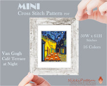 Mini cross stitch pattern Modern tiny art - Café Terrace at Night by Vincent van Gogh Famous art miniature painting Easy beginner PDF chart