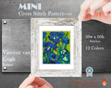 Mini cross stitch pattern Vincent van Gogh Irises Blue Flowers modern cross stitch Famous painting Mini masterpiece Easy art PDF chart