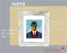 Mini cross stitch pattern Modern tiny art - The Son of Man by René Magritte Small famous artwork Mini hand embroidery PDF pattern Apple man