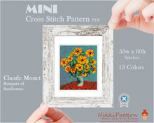 Mini Cross Stitch Pattern ART - Bouquet of Sunflowers- by Claude Monet Famous painting cross stitch PDF pattern Small Tiny Miniature art