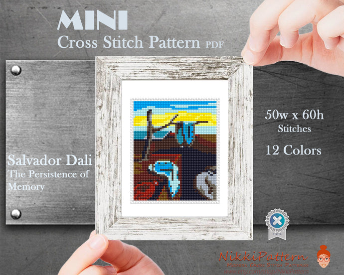 Mini Cross Stitch Pattern ART - The Persistence of Memory by Salvador Dali Famous painting cross stitch PDF Small Tiny Miniature art