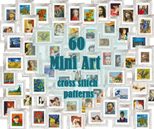 Set of 60 Mini modern cross stitch patterns Mini masterpieces Starry night, Modern cross stitch bundle, Tiny famous paintings, Beginner pattern