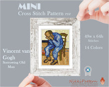 Mini cross stitch pattern Modern tiny art - Sorrowing Old Man by Vincent van Gogh Famous art miniature painting Easy beginner PDF chart