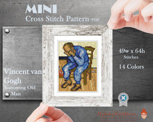 Mini cross stitch pattern Modern tiny art - Sorrowing Old Man by Vincent van Gogh Famous art miniature painting Easy beginner PDF chart