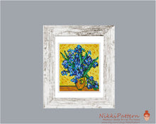 Mini cross stitch pattern Modern tiny art - Vase with Irises by Vincent van Gogh Famous art miniature painting Easy beginner PDF chart