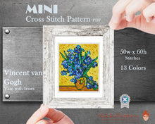 Mini cross stitch pattern Modern tiny art - Vase with Irises by Vincent van Gogh Famous art miniature painting Easy beginner PDF chart