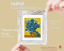 Mini cross stitch pattern Modern tiny art - Vase with Irises by Vincent van Gogh Famous art miniature painting Easy beginner PDF chart