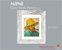 Mini Cross Stitch Pattern ART - Self Portrait with Pipe and Straw Hat- by Vincent van Gogh Famous painting PDF pattern Small Tiny Miniature