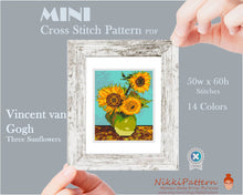 Mini Cross Stitch Pattern ART - Three Sunflowers- by Vincent van Gogh Famous painting cross stitch PDF pattern Small Tiny Miniature art