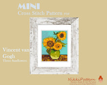 Mini Cross Stitch Pattern ART - Three Sunflowers- by Vincent van Gogh Famous painting cross stitch PDF pattern Small Tiny Miniature art