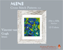 Mini cross stitch pattern Vincent van Gogh Irises Blue Flowers modern cross stitch Famous painting Mini masterpiece Easy art PDF chart