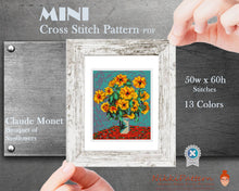 Mini Cross Stitch Pattern ART - Bouquet of Sunflowers- by Claude Monet Famous painting cross stitch PDF pattern Small Tiny Miniature art