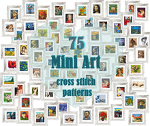 Set of 75 Mini Art Cross Stitch Patterns Mini masterpieces Starry night, Modern cross stitch bundle, Tiny famous paintings, Beginner pattern