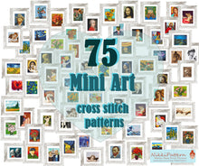 Set of 75 Mini Art Cross Stitch Patterns Mini masterpieces Starry night, Modern cross stitch bundle, Tiny famous paintings, Beginner pattern