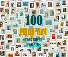 Mini Art Cross Stitch Patterns Set of 100 Mini masterpieces Starry night, Modern cross stitch bundle, Tiny famous paintings Beginner pattern